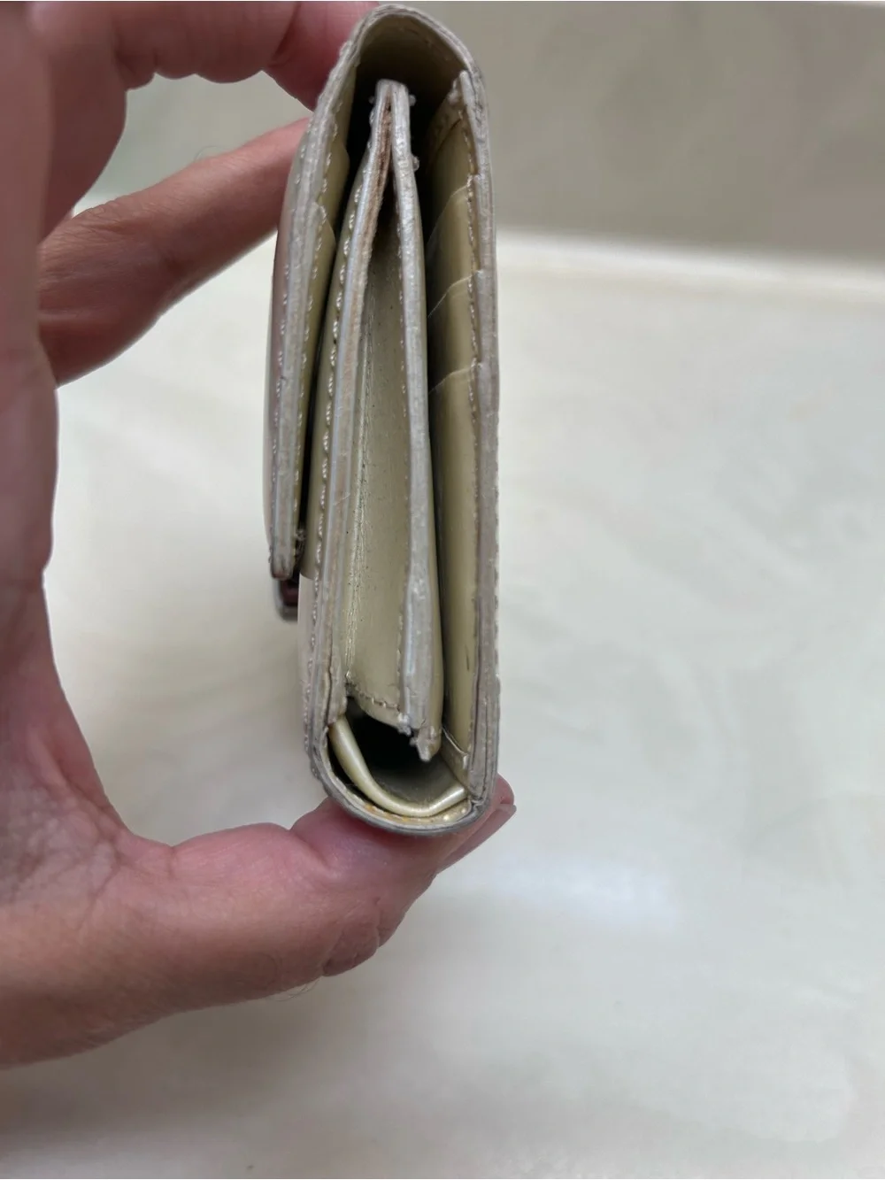 Christian Dior Pearl/Cream Patent Leather Trifold Wallet